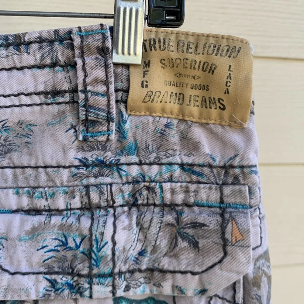 Y2k True religion isacc big t cargo palm tree print mens shorts 28
